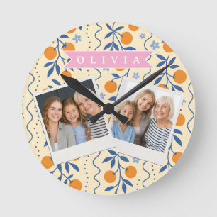 Personalized cute retro citrus folk pattern round clock
