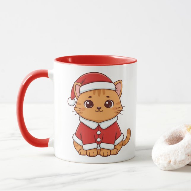 Personalized Cute Santa Cat Christmas Mug (With Donut)