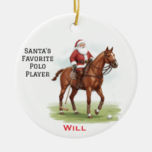 Personalized Cute Santa's Favorite Horse Polo  Ceramic Tree Decoration