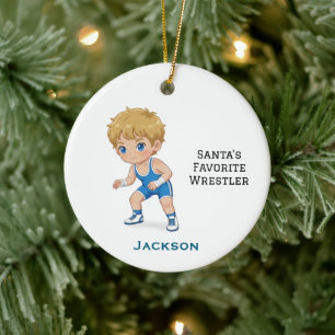 Personalized Cute Santa's Favorite Wrestler Ceramic Tree Decoration