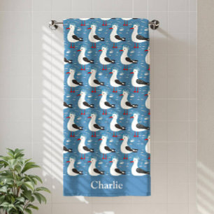 Personalized Cute Seagull Kids Beach Towel