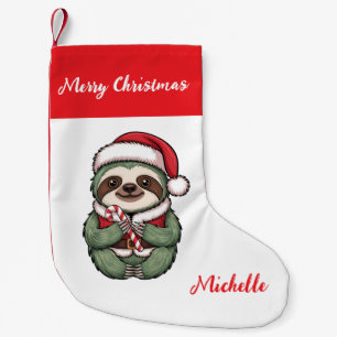Personalized Cute Sloth Santa Hat Holiday Small Christmas Stocking
