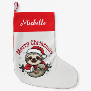 Personalized Cute Sloth Santa Hat Holiday          Small Christmas Stocking