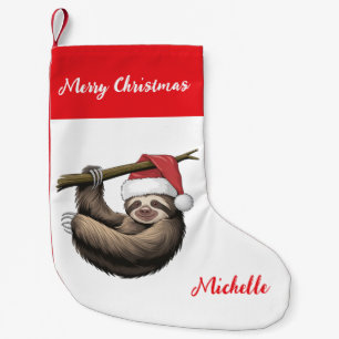 Personalized Cute Sloth Santa Hat Holiday Small Christmas Stocking