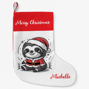 Personalized Cute Sloth Santa Hat Holiday Small Christmas Stocking