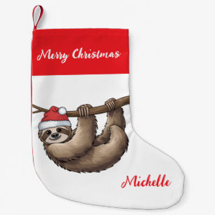 Personalized Cute Sloth Santa Hat Holiday Small Christmas Stocking