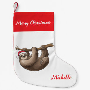 Personalized Cute Sloth Santa Hat Holiday Small Christmas Stocking