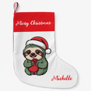 Personalized Cute Sloth Santa Hat Holiday Small Christmas Stocking