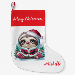 Personalized Cute Sloth Santa Hat Holiday          Small Christmas Stocking