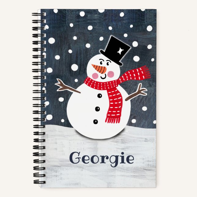 Personalized Cute Snowman Christmas Notebook (Front)