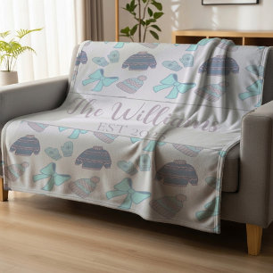 Personalized Cute Sweaters, Mittens & Bows Fleece Blanket