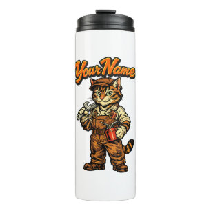 Personalized Cute Tabby Cat Mechanic Thermal Tumbler
