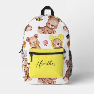 Personalized Cute Teddy Bear Bees & Honey Pattern  Printed Backpack