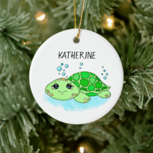 Personalized Cute Turtle Cartoon Name  Ceramic Tree Decoration