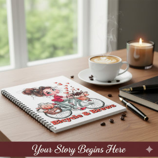 Personalized Cute Watercolor Girl Bicycle & Brews Notebook