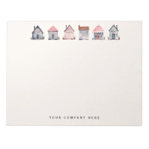 Personalized Cute Watercolor Houses Real Estate Notepad