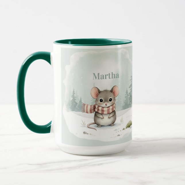 Personalized Cute Watercolor Mouse Winter  Travel Mug (Left)
