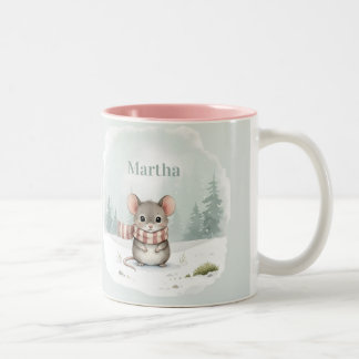 Personalized Cute Watercolor Mouse Winter Two-Tone Coffee Mug