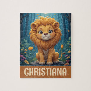 Personalized Cute Whimsical Lion in a Forest Jigsaw Puzzle
