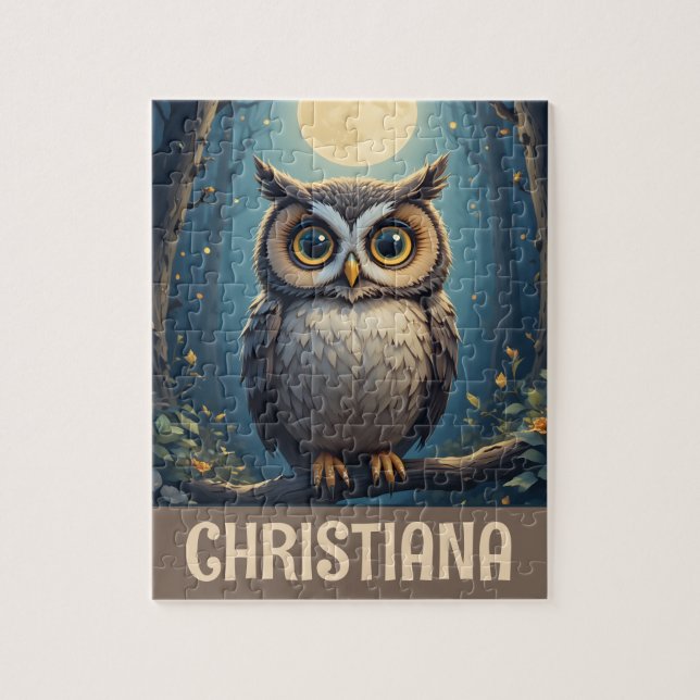Personalized Cute Whimsical Night Owl Jigsaw Puzzle (Vertical)