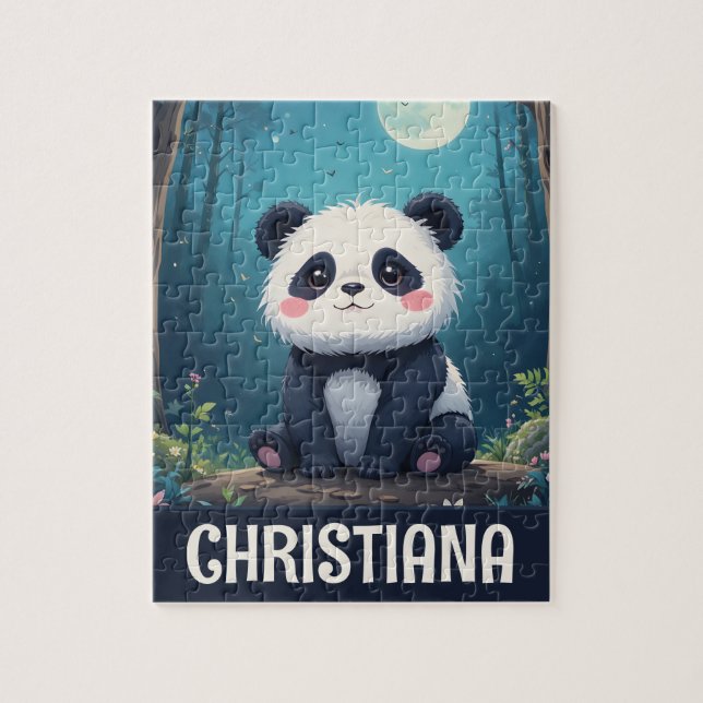 Personalized Cute Whimsical Panda in a Forest Jigsaw Puzzle (Vertical)