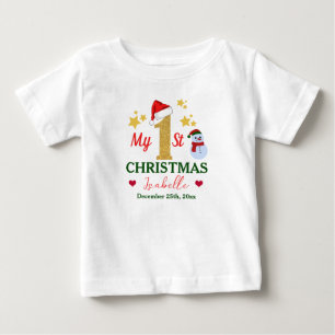 Personalized Cute White My 1st Christmas With Name Baby T-Shirt