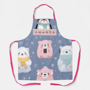 Personalized Cute Winter Bear & Penguin Pattern  Apron