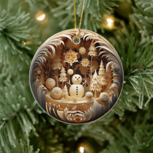 Personalized Cute Winter Snowman Christmas Ceramic Tree Decoration