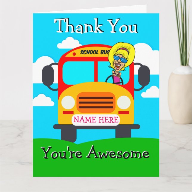 PERSONALIZED Cute Woman Bus Driver Thank You Card (Front)