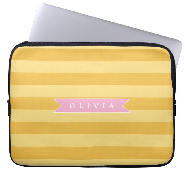 Personalized Cute Yellow Striped Stripes Laptop Sleeve (Front)