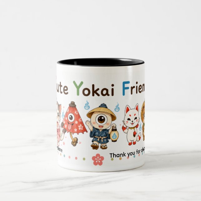 Personalized Cute Yokai Friends Mug | Custom Name  (Center)