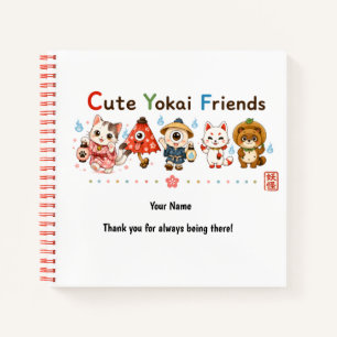 Personalized Cute Yokai Friends Mug Custom Name Notebook