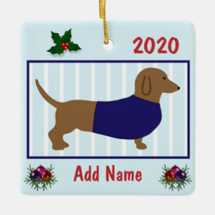 Personalized Dachshund - Doxie Puppy Dog - Blue Ceramic Ornament