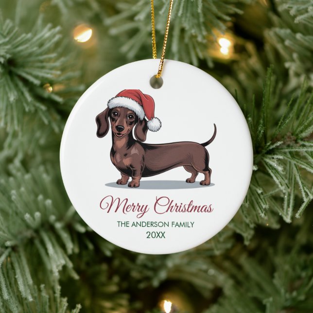 Personalized Dachshund in Santa Hat Christmas      Ceramic Tree Decoration (Tree)