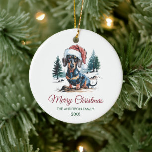 Personalized Dachshund in Santa Hat Christmas      Ceramic Tree Decoration