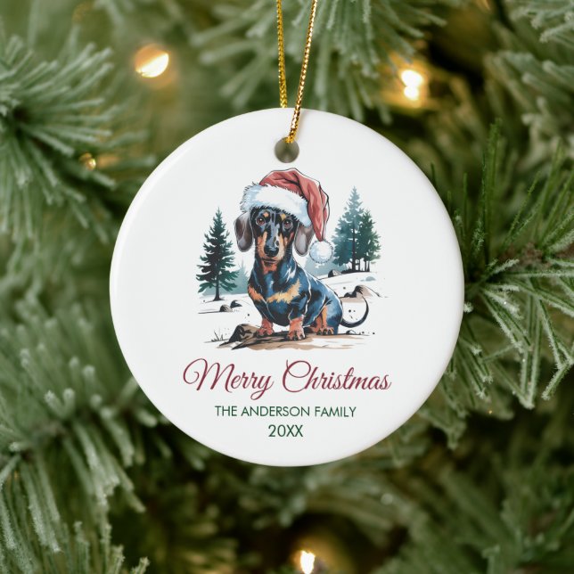 Personalized Dachshund in Santa Hat Christmas      Ceramic Tree Decoration (Tree)
