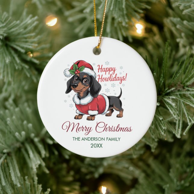 Personalized Dachshund in Santa Hat Christmas      Ceramic Tree Decoration (Tree)