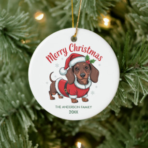 Personalized Dachshund in Santa Hat Christmas Ceramic Tree Decoration