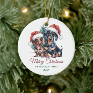Personalized Dachshund in Santa Hat Christmas      Ceramic Tree Decoration