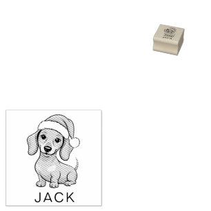 Personalized Dachshund in Santa Hat Christmas      Rubber Stamp