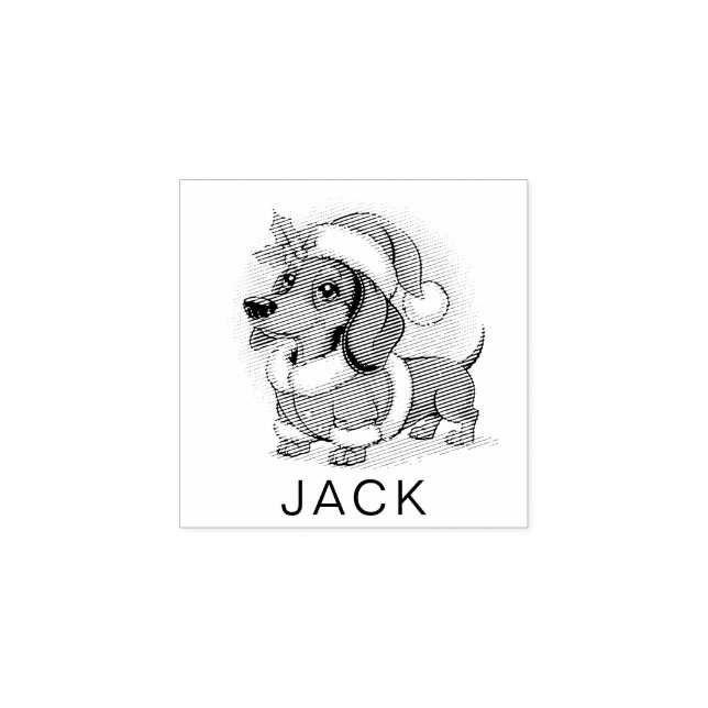 Personalized Dachshund in Santa Hat Christmas      Rubber Stamp (Imprint)