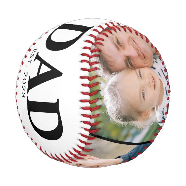 Personalized Dad Est Year 3 Photo Fathers Day Baseball (Angled)