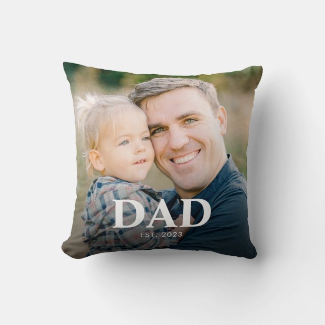 Personalized Dad Established Fathers Day Photo Cushion (Front)