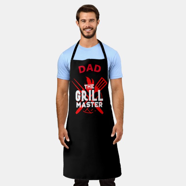 Personalized Dad Name Black Chef Grill & BBQ Apron (Worn)