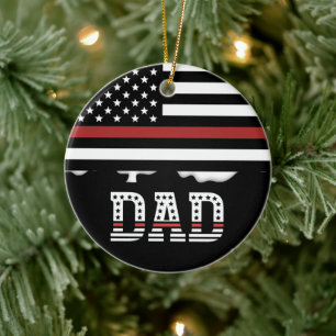 Personalized Dad Thin Red Line Firefighter Dad Ceramic Tree Decoration