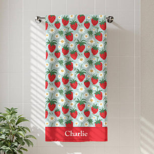Personalized Daisy and Strawberry Kids Beach Towel
