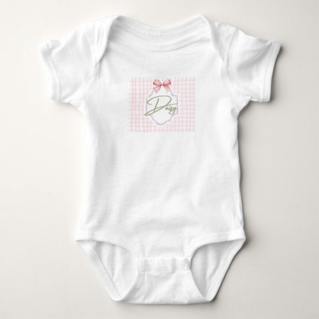 Personalized Daisy Baby Girl Nursery Bow&Gingham Bodysuit (Front)