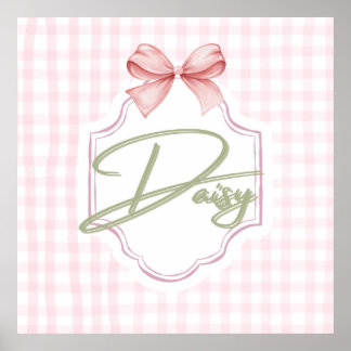Personalized Daisy Baby Girl Nursery Bow&Gingham Poster