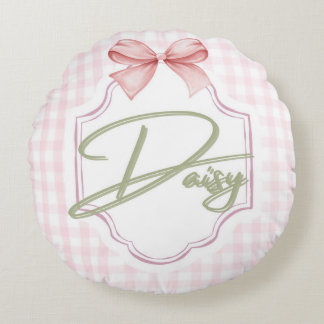 Personalized Daisy Baby Girl Nursery Bow&Gingham Round Cushion