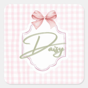 Personalized Daisy Baby Girl Nursery Bow&Gingham Square Sticker